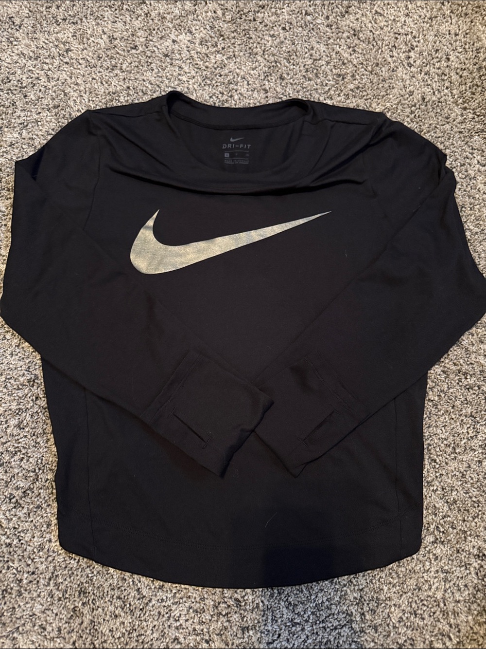 Nike Black Long-Sleeve Dri-FIT Top with Silver Swoosh